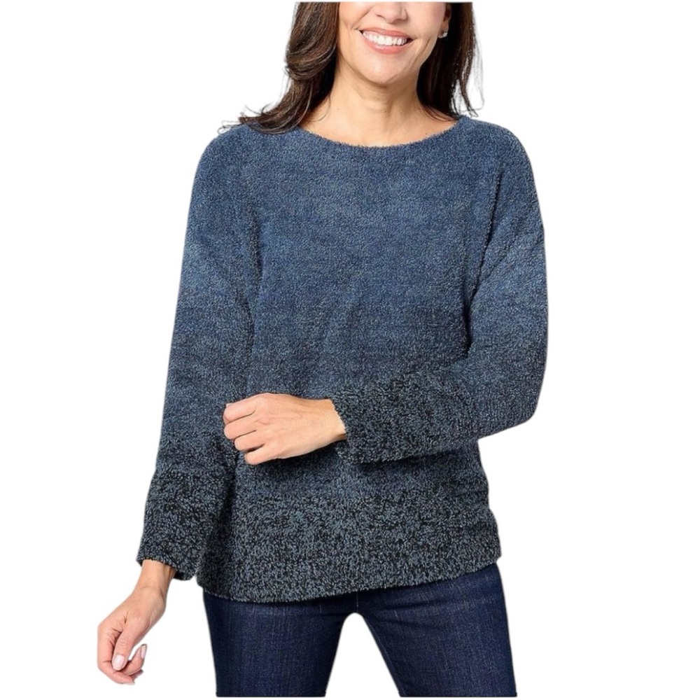 Barefoot Dreams CozyChic Ombre Boatneck Pullover‎ Sweater Blue Plus Size 3X